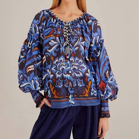 Farm Rio Toucans Scarf Blouse Size Small - Picture 1 of 6